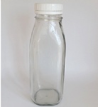 16oz French Square Glass Bottle With White Tamper-Evident Cap
